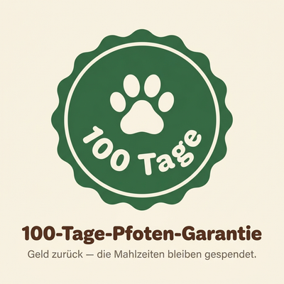 100-Tage-Pfoten-Garantie – die Mahlzeiten bleiben gespendet